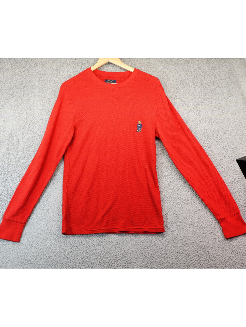 Polo Ralph Lauren Bear Red Waffle Knit Thermal Crew Medium